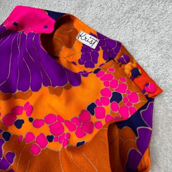 1960s Krist Vibrant Floral Print Dress/Tunic Set, Bold Psychedelic, XS/S - Picture 4 of 16